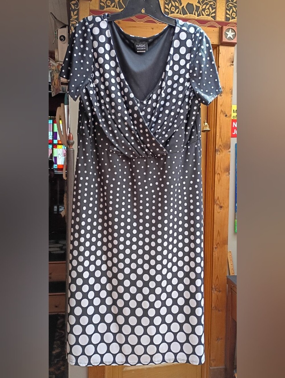 MSK Black and White Polka Dot Midi Wrap Dress